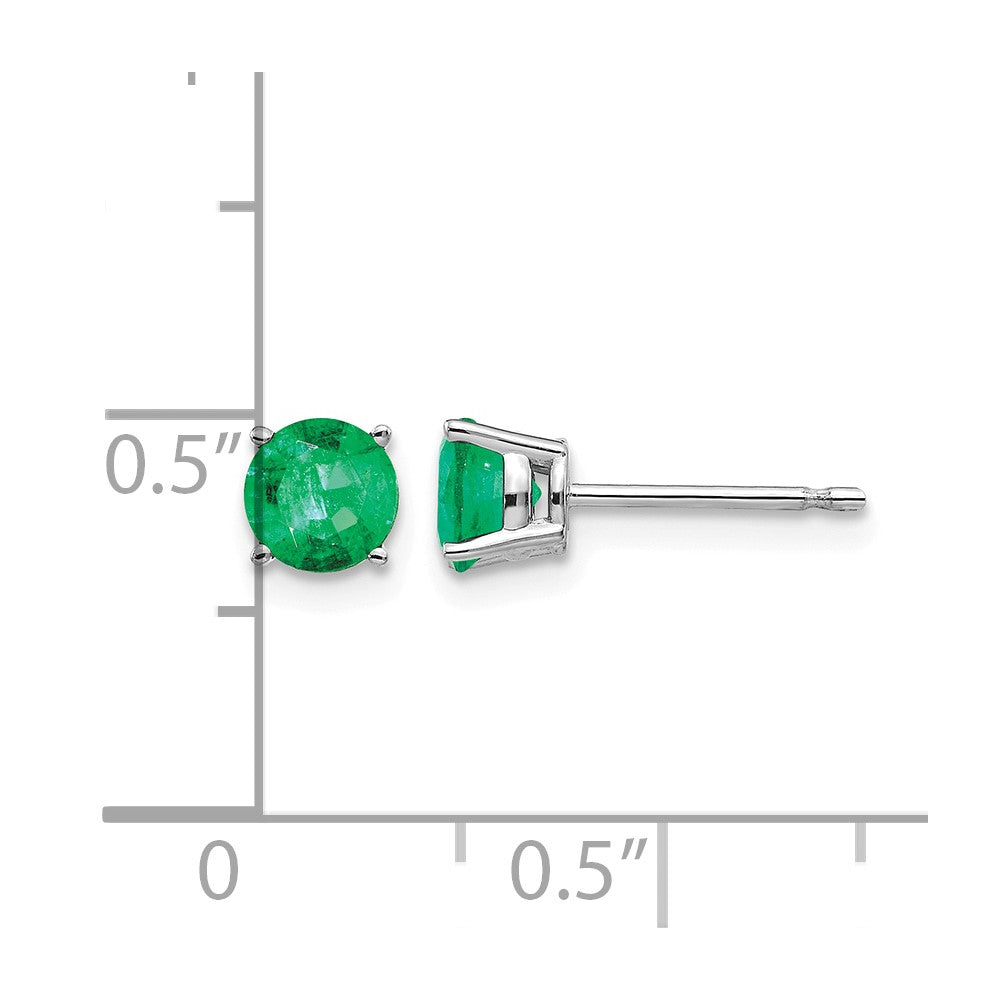 14k White Gold 5mm Round Emerald Post Earrings