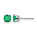 14k White Gold 5mm Round Emerald Post Earrings