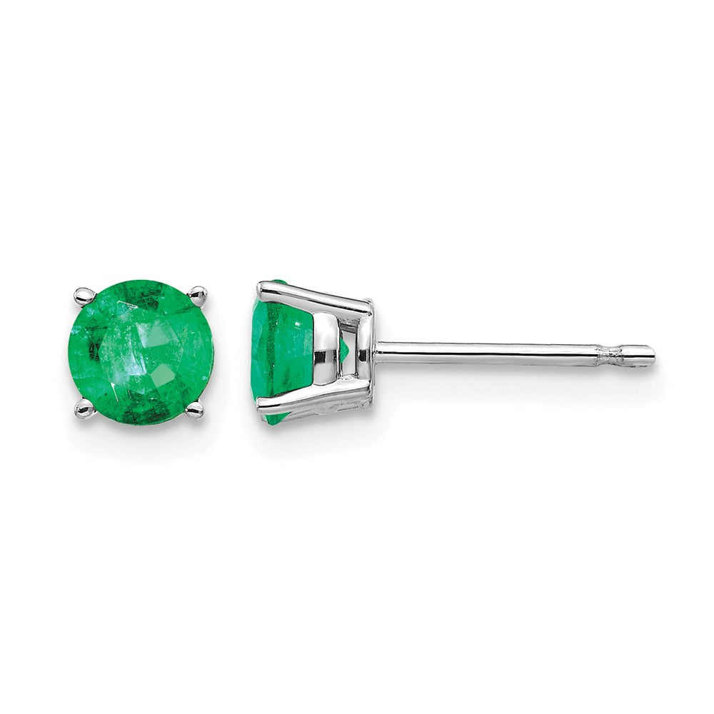 14k White Gold 5mm Round Emerald Post Earrings