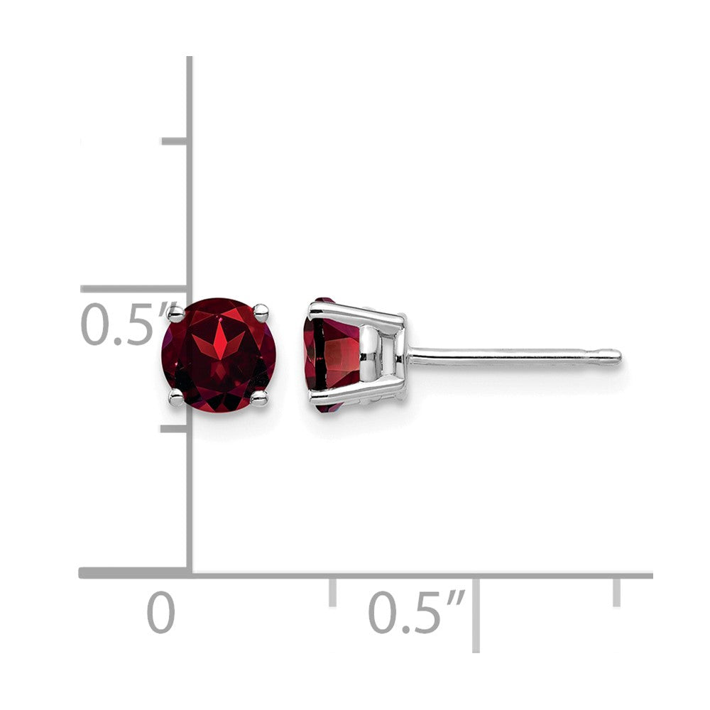 14k White Gold 5mm Round Garnet Post Earrings
