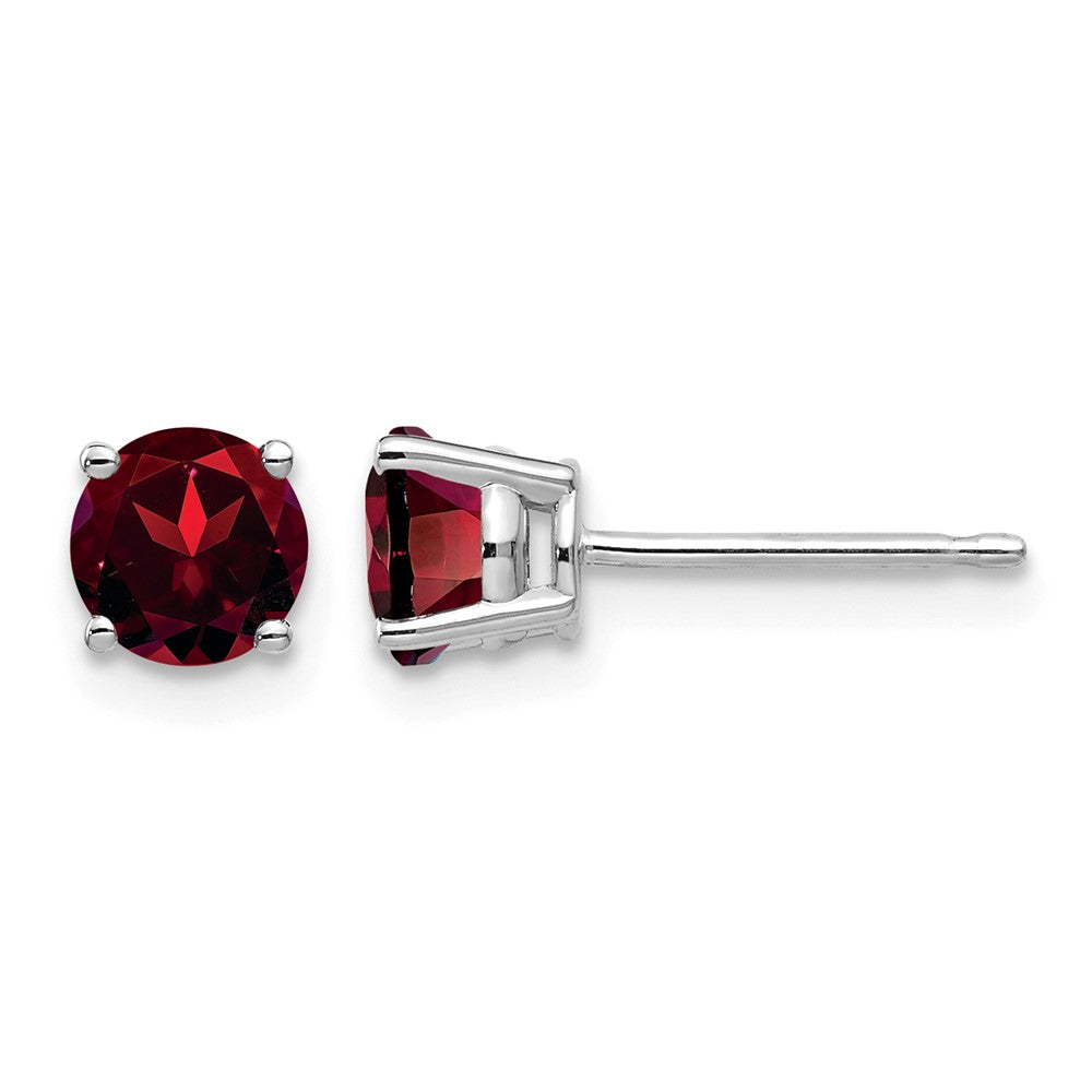 14k White Gold 5mm Round Garnet Post Earrings