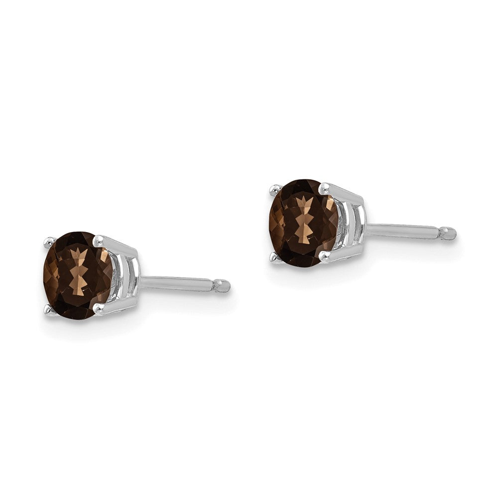 14k White Gold 5mm Round Smoky Quartz Post Earrings
