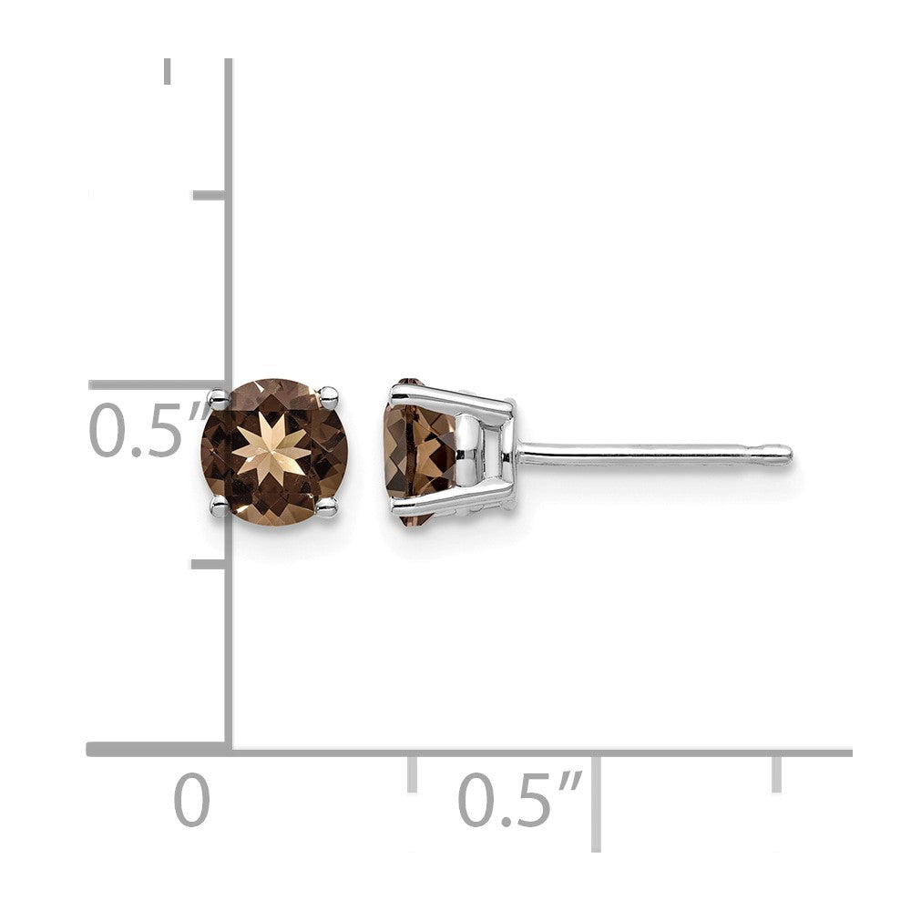 14k White Gold 5mm Round Smoky Quartz Post Earrings