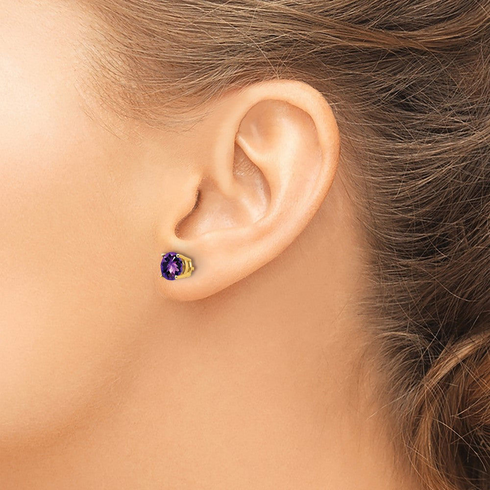 14k 6mm Round Checker-cut Amethyst Post Earrings