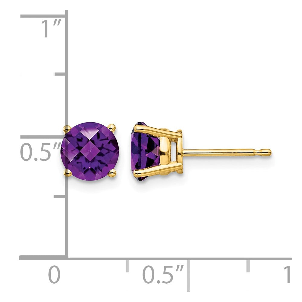 14k 6mm Round Checker-cut Amethyst Post Earrings