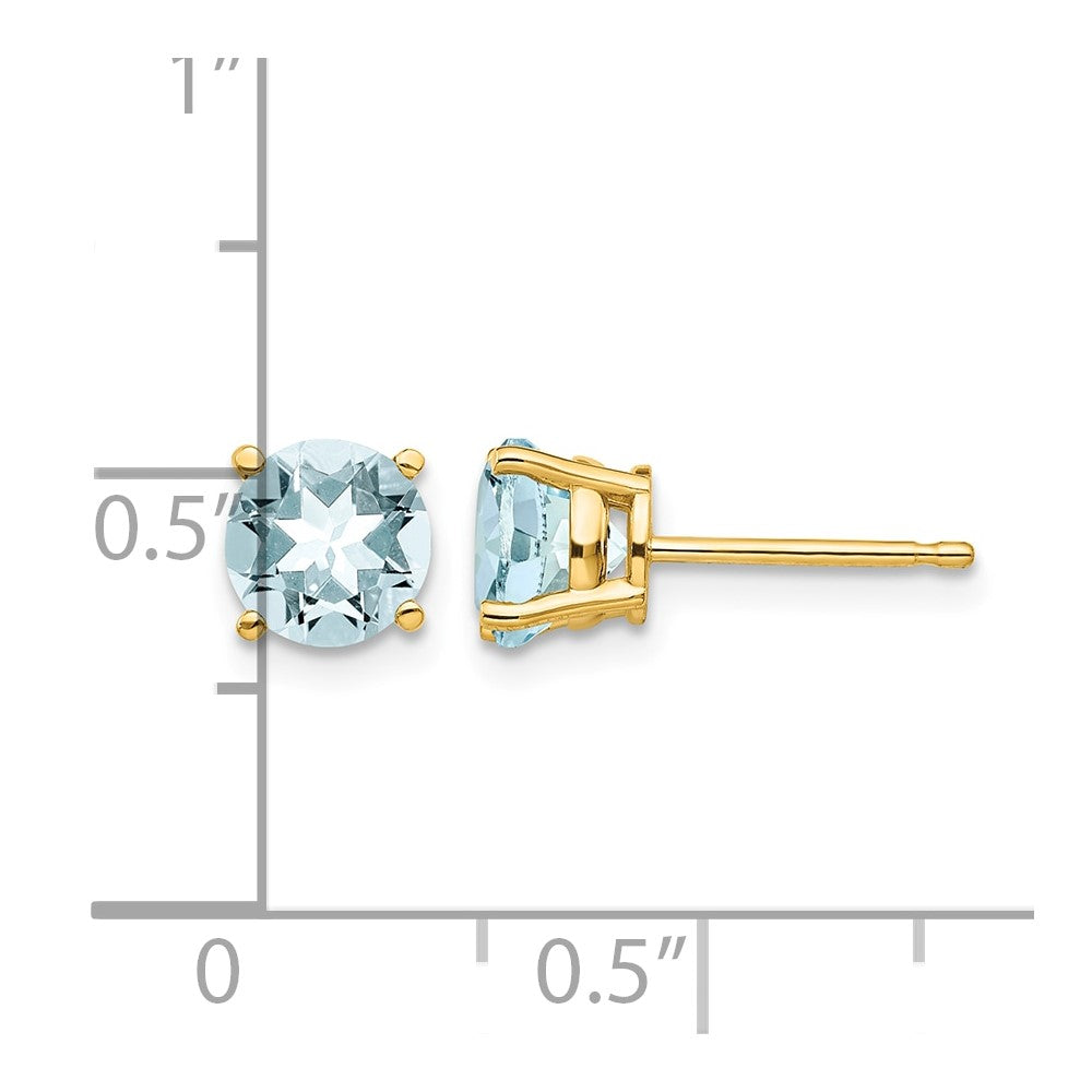 14k 6mm Round Aquamarine Post Earrings