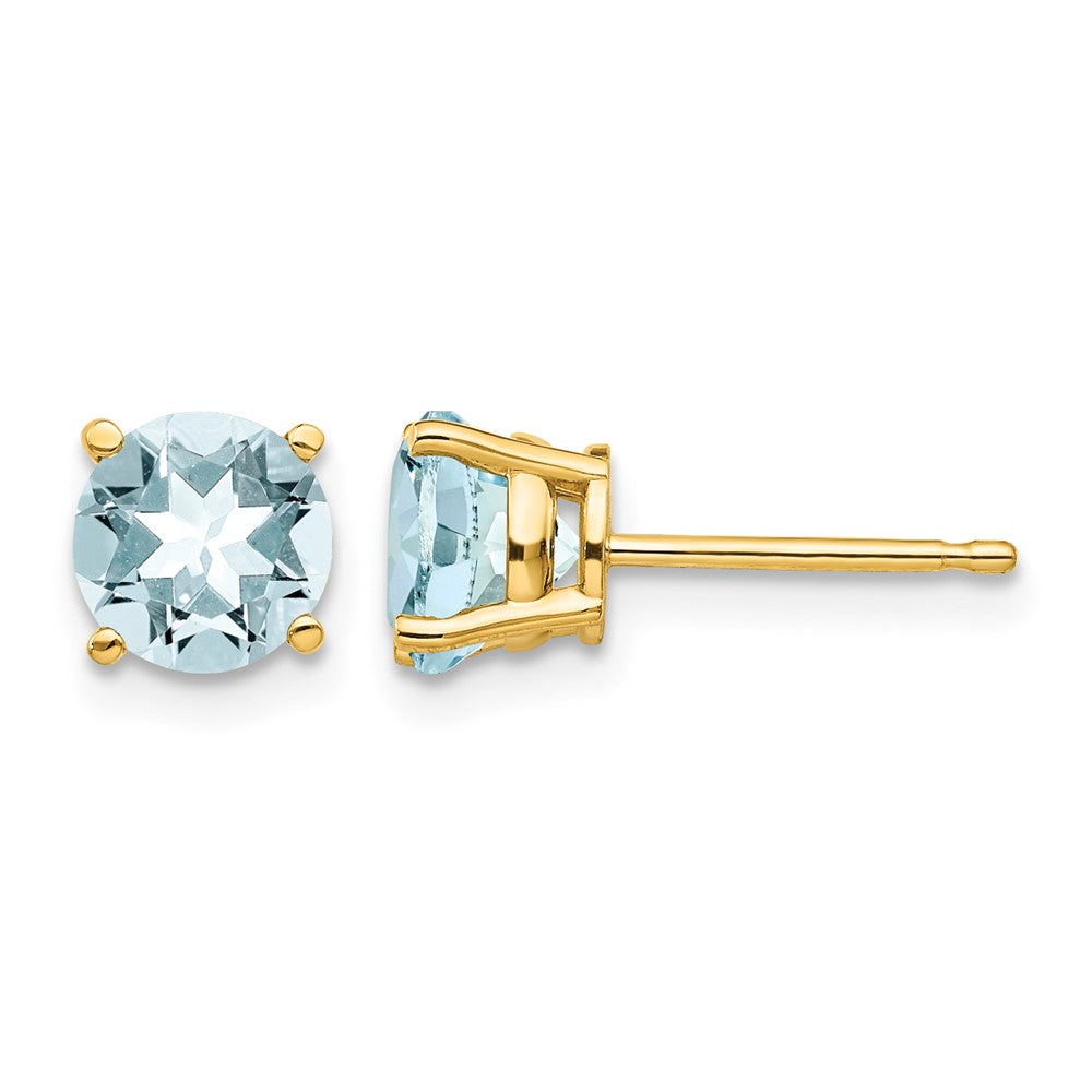 14k 6mm Round Aquamarine Post Earrings