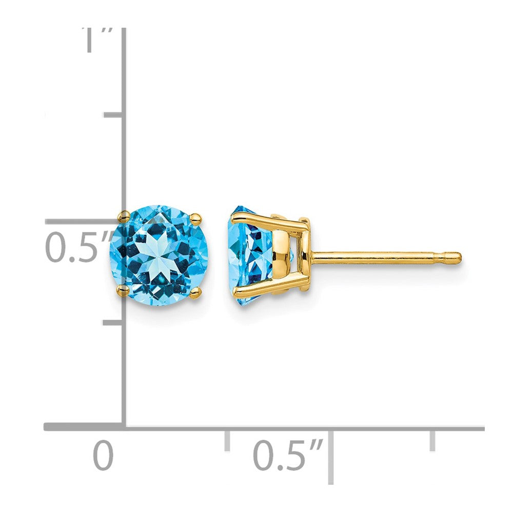 14k 6mm Round Blue Topaz Post Earrings