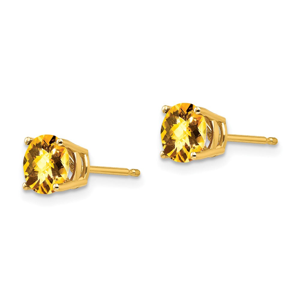 14k 6mm Round Checker-cut Citrine Post Earrings