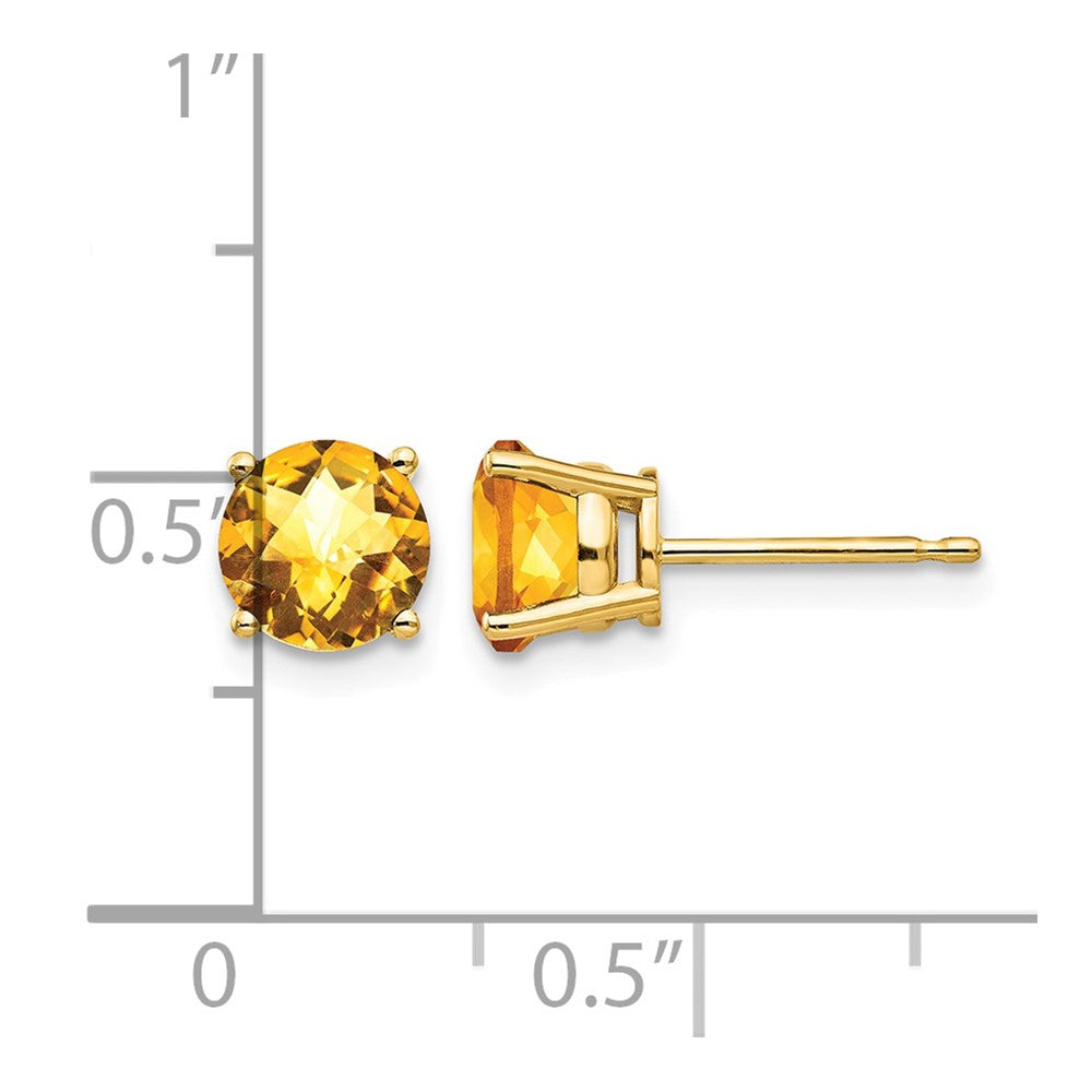 14k 6mm Round Checker-cut Citrine Post Earrings
