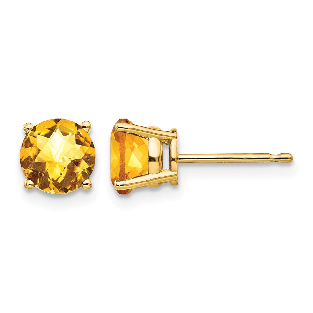 14k 6mm Round Checker-cut Citrine Post Earrings