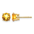 14k 6mm Round Checker-cut Citrine Post Earrings