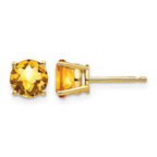 14k 6mm Round Checker-cut Citrine Post Earrings