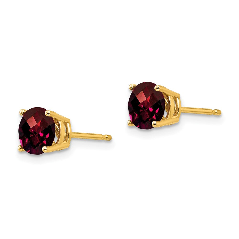 14k 6mm Round Checker-cut Garnet Post Earrings