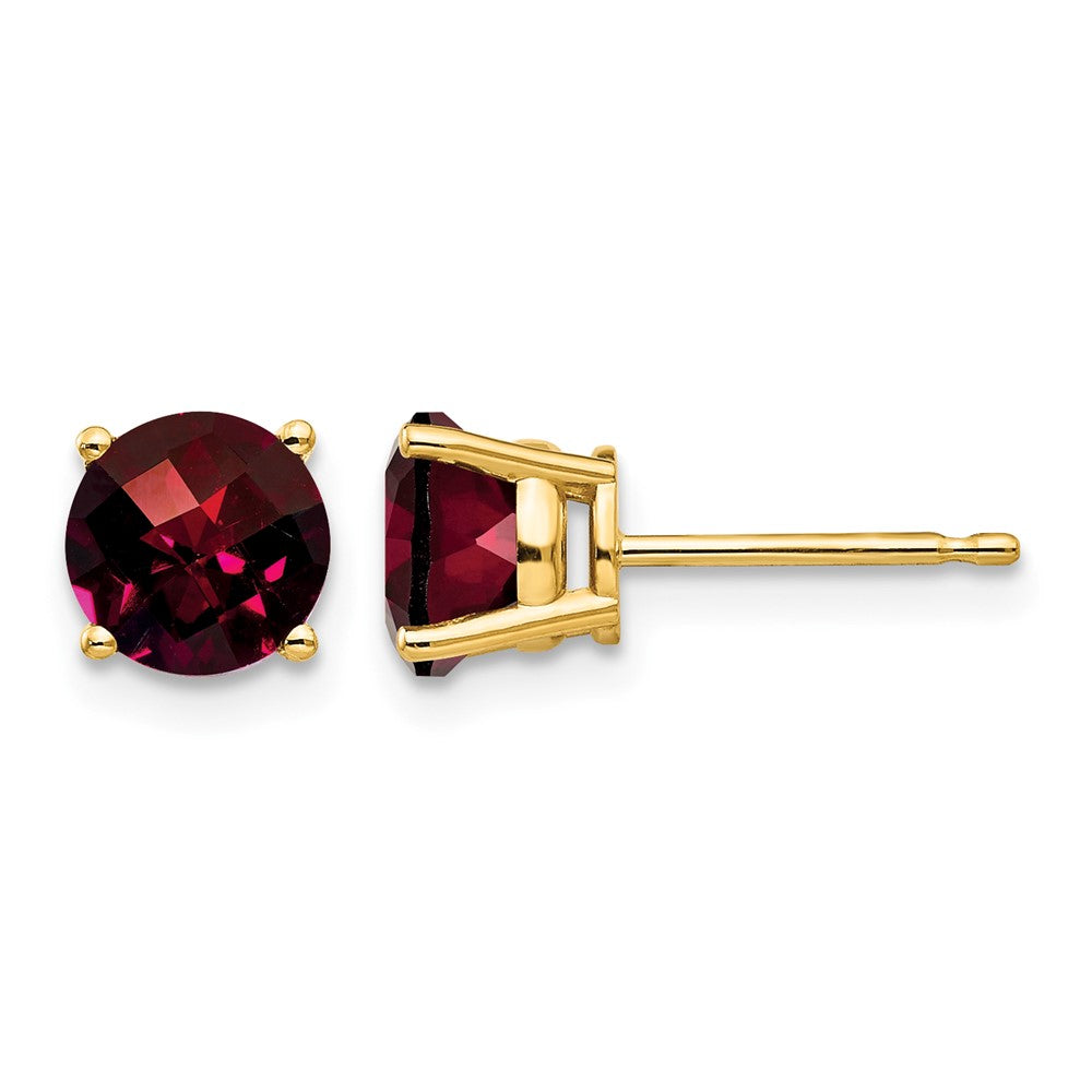 14k 6mm Round Checker-cut Garnet Post Earrings