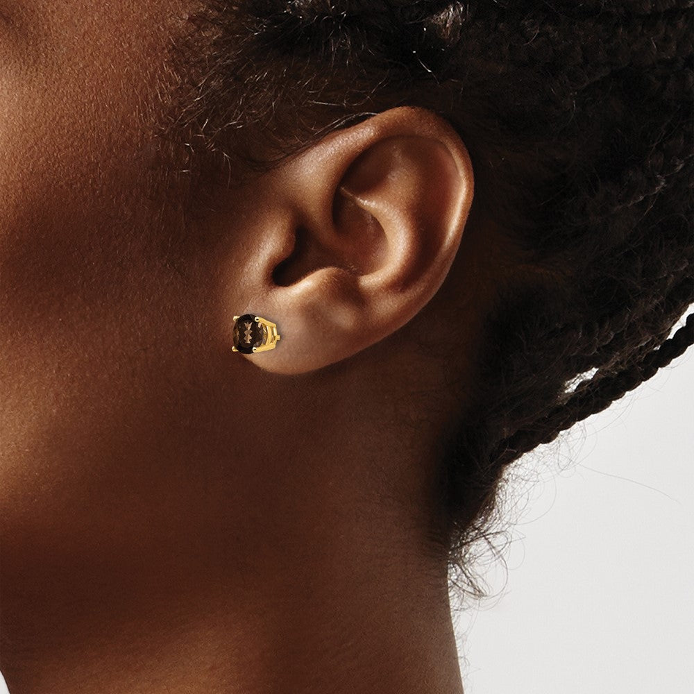 14k 6mm Round Smoky Quartz Post Earrings