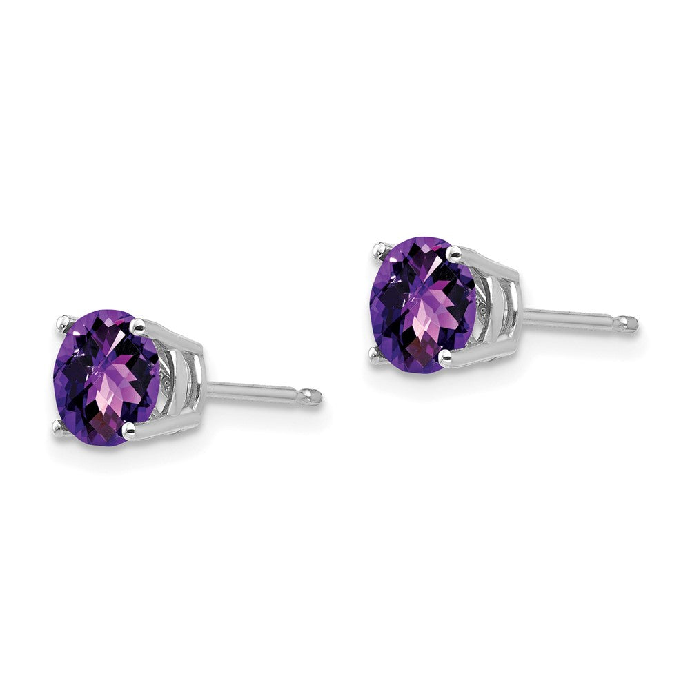 14k White Gold 6mm Round Checker-cut Amethyst Post Earrings