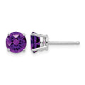 14k White Gold 6mm Round Checker-cut Amethyst Post Earrings