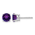 14k White Gold 6mm Round Amethyst Post Earrings