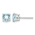 14k White Gold 6mm Round Aquamarine Post Earrings