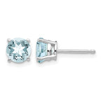 14k White Gold 6mm Round Aquamarine Post Earrings