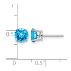 14k White Gold 6mm Round Checker-cut Blue Topaz Post Earrings
