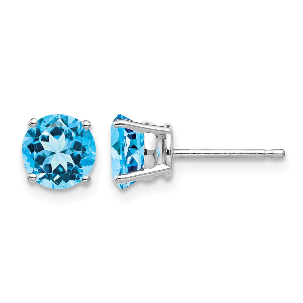 14k White Gold 6mm Round Blue Topaz Post Earrings