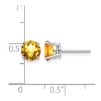 14k White Gold 6mm Round Checker-cut Citrine Post Earrings