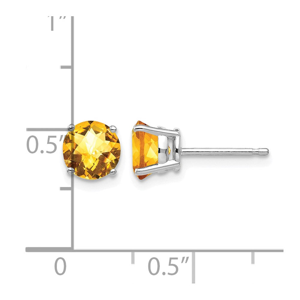 14k White Gold 6mm Round Checker-cut Citrine Post Earrings