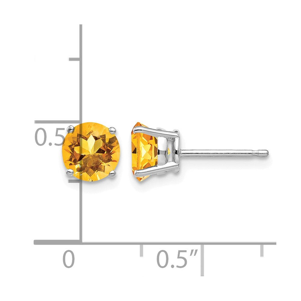 14k White Gold 6mm Round Citrine Post Earrings