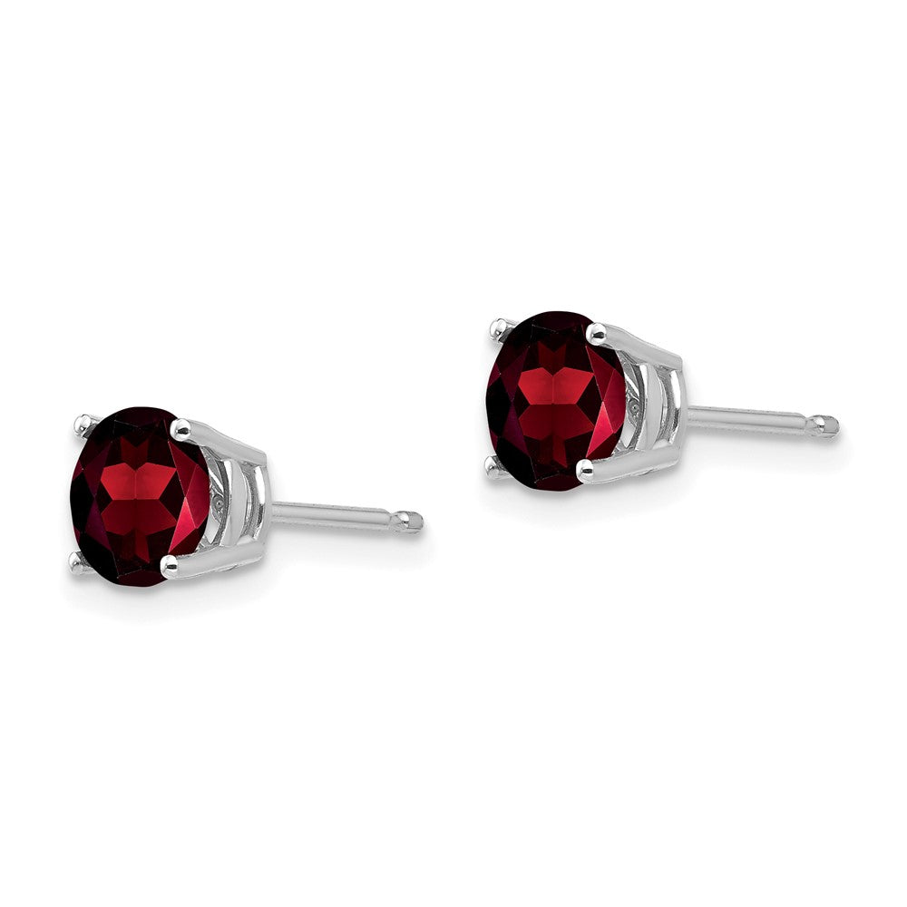 14k White Gold 6mm Round Garnet Post Earrings