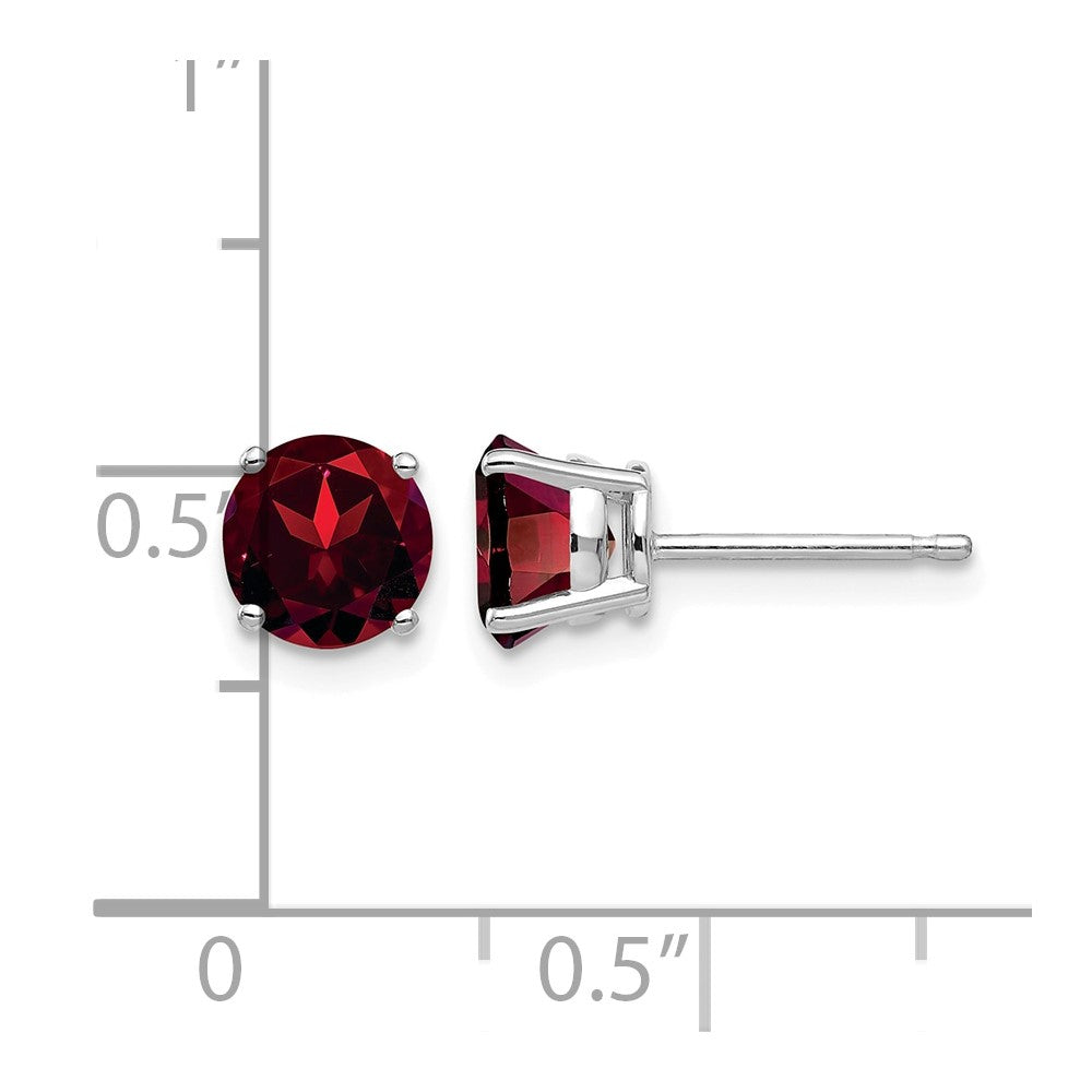 14k White Gold 6mm Round Garnet Post Earrings