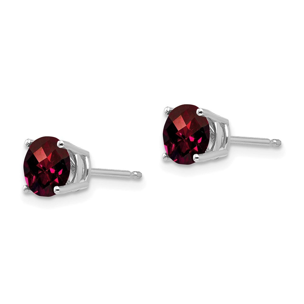 14k White Gold 6mm Round Checker-cut Garnet Post Earrings