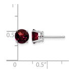 14k White Gold 6mm Round Checker-cut Garnet Post Earrings