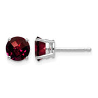 14k White Gold 6mm Round Checker-cut Garnet Post Earrings