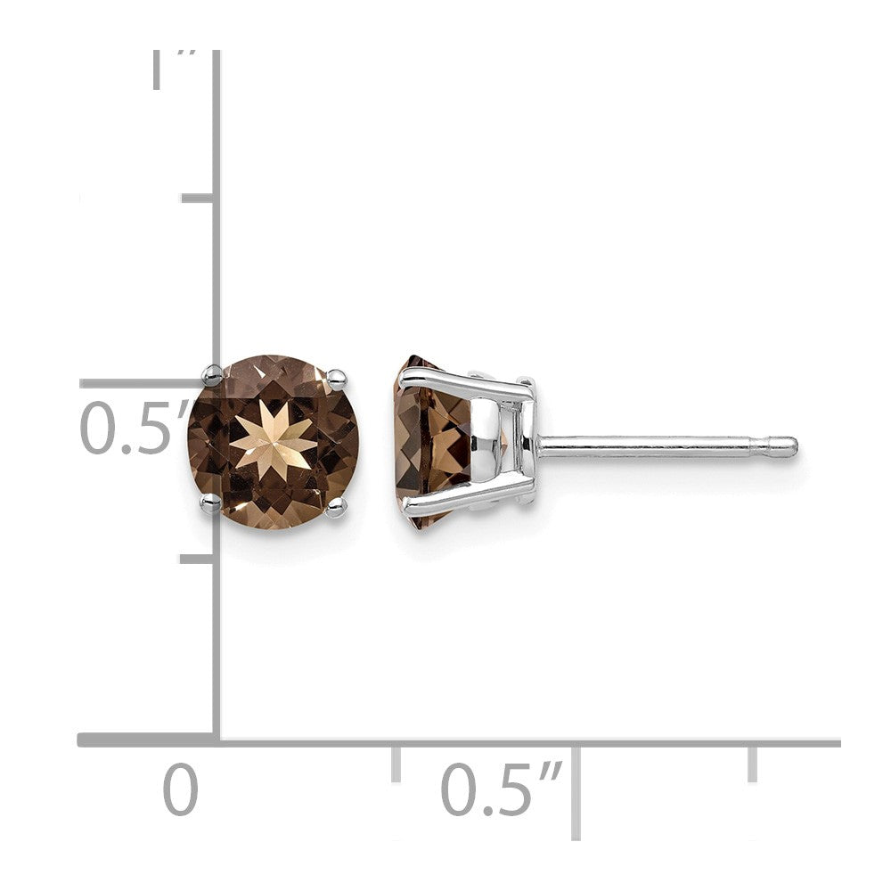 14k White Gold 6mm Round Smoky Quartz Post Earrings