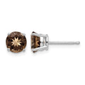 14k White Gold 6mm Round Smoky Quartz Post Earrings