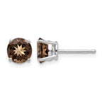 14k White Gold 6mm Round Smoky Quartz Post Earrings