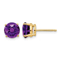 14k 7mm Round Checker-cut Amethyst Post Earrings