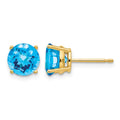 14k 7mm Round Checker-cut Blue Topaz Post Earrings