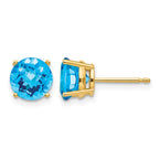 14k 7mm Round Checker-cut Blue Topaz Post Earrings