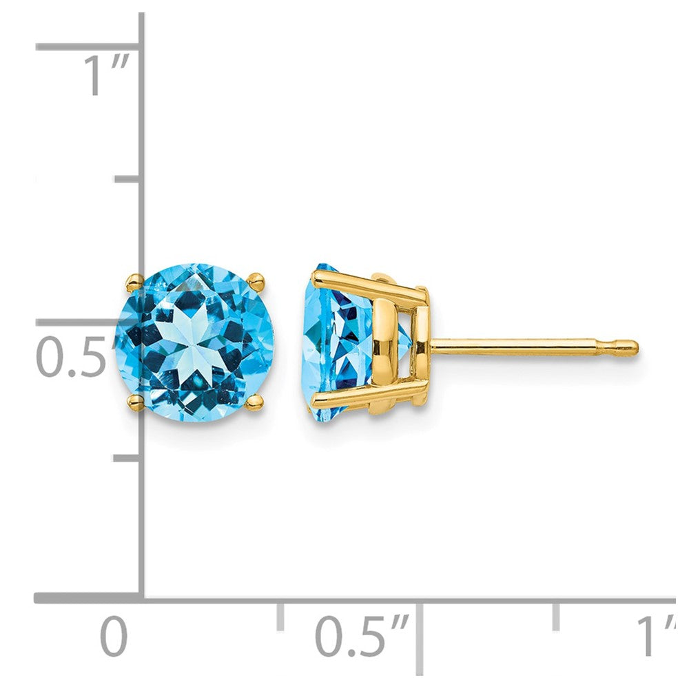 14k 7mm Round Blue Topaz Post Earrings