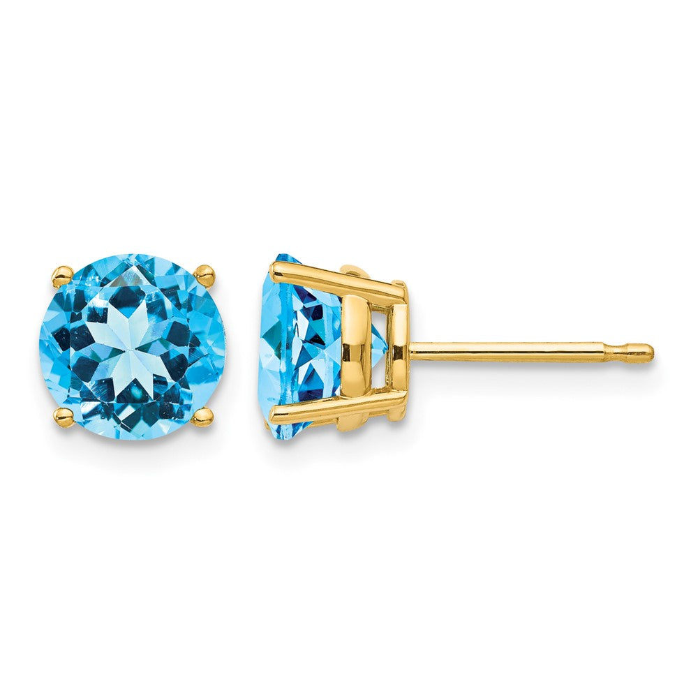 14k 7mm Round Blue Topaz Post Earrings