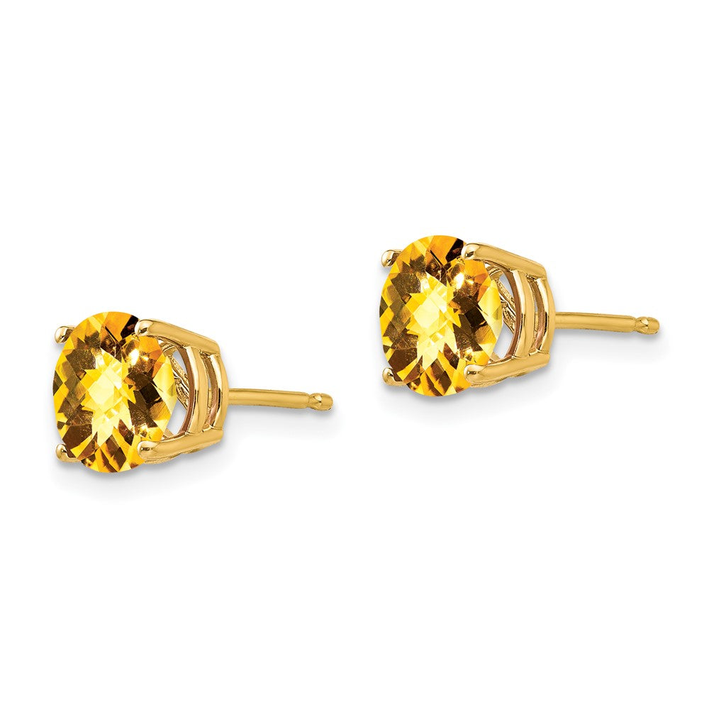 14k 7mm Round Checker-cut Citrine Post Earrings