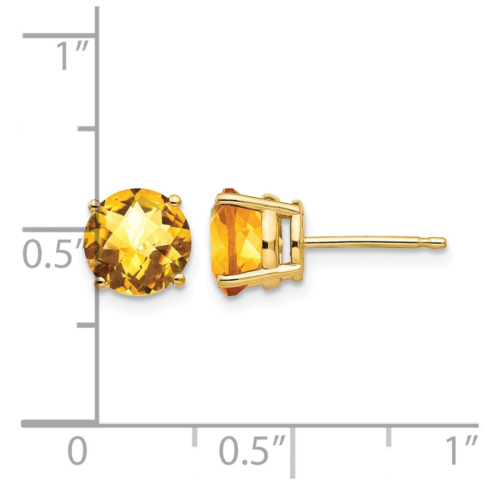 14k 7mm Round Checker-cut Citrine Post Earrings