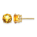 14k 7mm Round Checker-cut Citrine Post Earrings