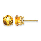 14k 7mm Round Checker-cut Citrine Post Earrings