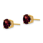 14k 7mm Round Checker-cut Garnet Post Earrings