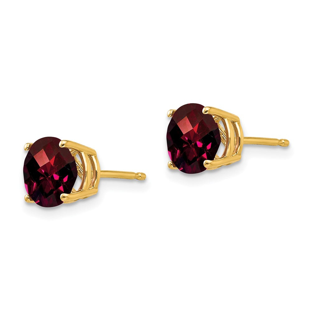 14k 7mm Round Checker-cut Garnet Post Earrings