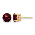 14k 7mm Round Checker-cut Garnet Post Earrings